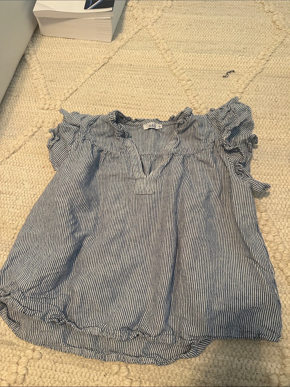 Striped Peasant Top in Navy and White